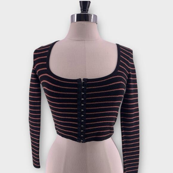 Victoria's Secret Cropped Knit Striped Top Long Sleeve Y2K Lolita XS - Picture 2 of 8